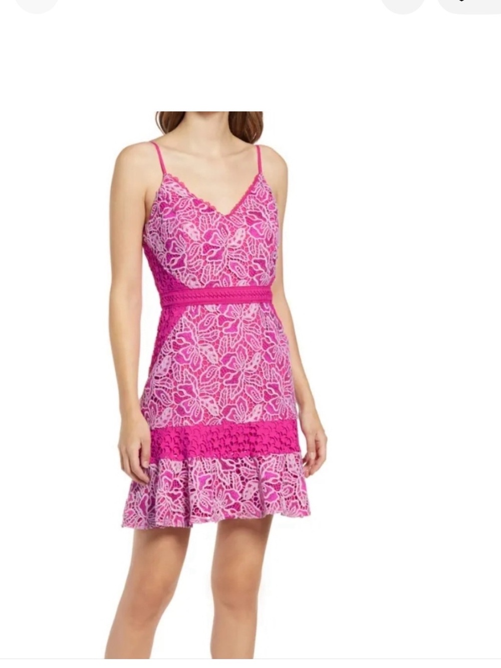 Adelyn Rae Pink with White Embroidered Flowers Midi Dress